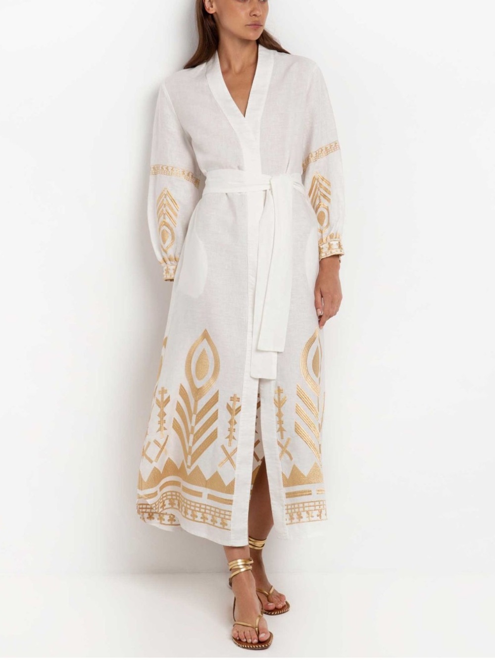 Greek Archaic Kori Feather Linen MIDI Dress Navy NWT - Picture 3 of 11